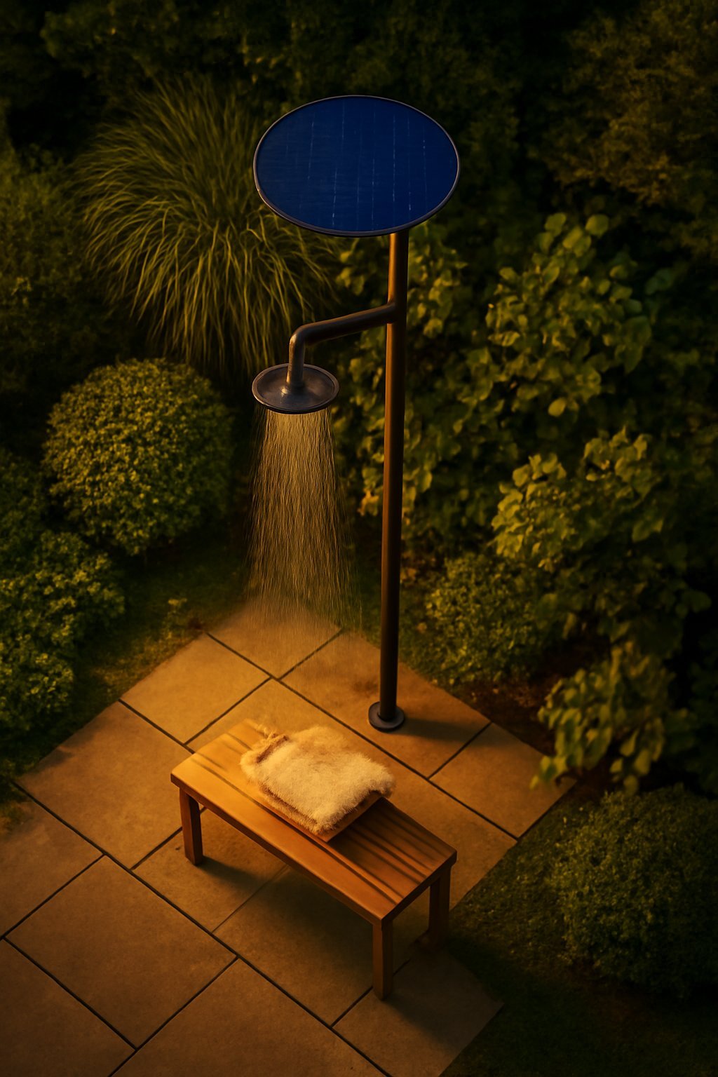 Holz Gartendusche mit Solarheizung