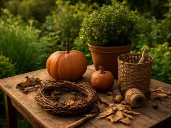 Herbstdeko basteln Naturmaterialien für draußen wetterfest