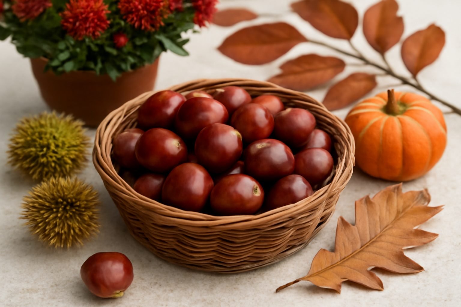 Herbstdeko Kastanien für den Vorgarten
