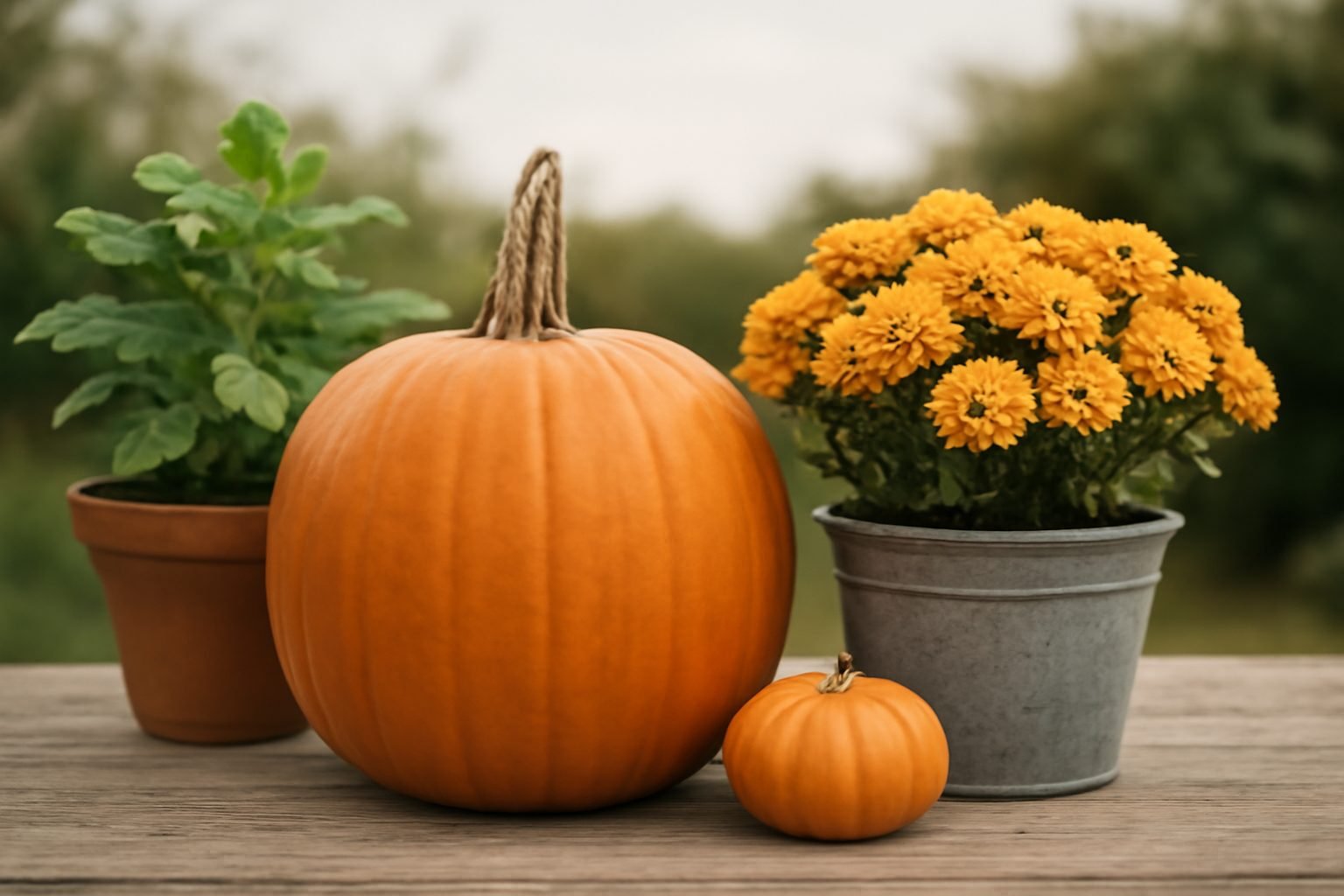 Herbstdeko mit Kürbissen vor der Haustür