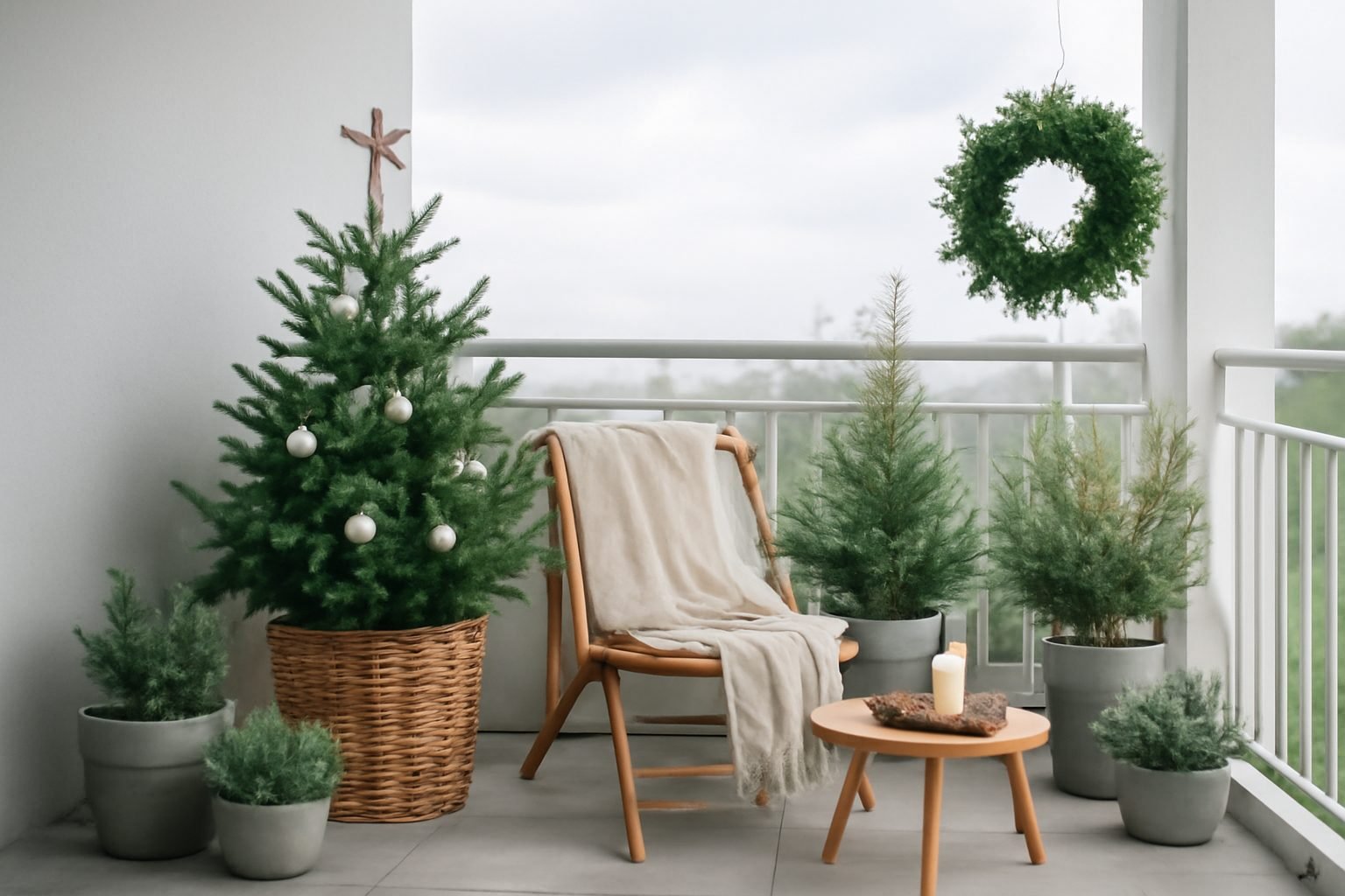Skandinavische Weihnachtsdeko für den Balkon