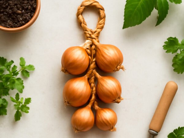 Zwiebeln Flechten zum Aufhängen: 6 Schritte zum Ergebnis